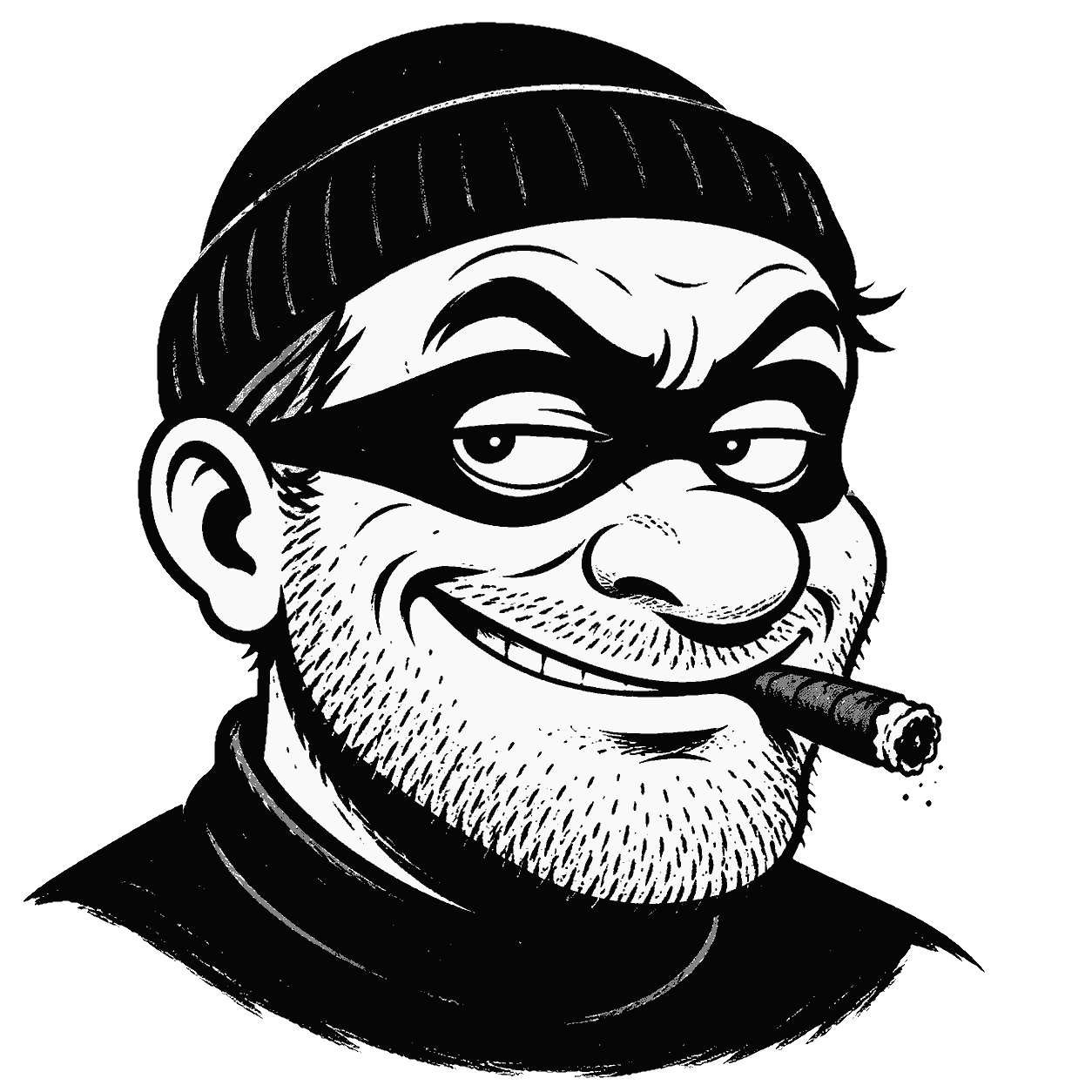 A grinning masked thief